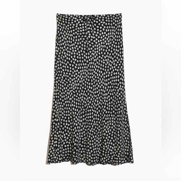 Madewell Drawstring Midi Slip Skirt in Woodcut Flowers
